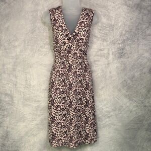BCBG Floral V-Neck Twist Front Midi Dress Womens sz L Y2k Babydoll Fairy Grunge